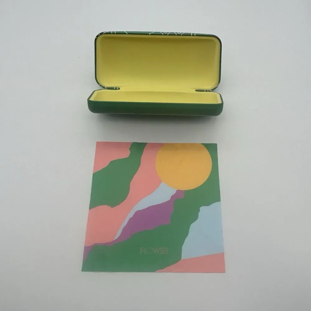 Flower Eyeglasses Sunglasses Green Yellow  Hardshell Case with Cleaning Cloth